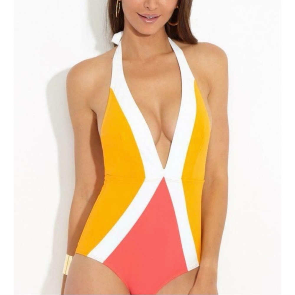 Flagpole NYC Jade Color Block One Piece Swim Suit XS NWT